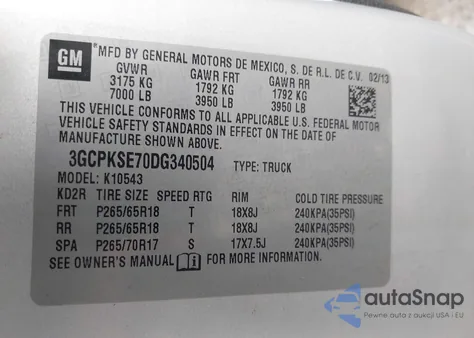 2013 Chevrolet Silverado 1500 Lt z USA, uszkodzony, nr VIN 3GCPKSE70DG340504